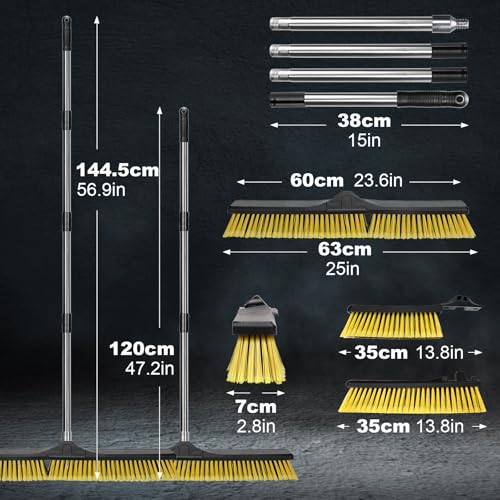 Masthome 25 ” Push Broom, Heavy Duty Outdoor Commercial Broom - color: Yellow