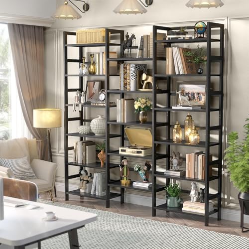 Homykic 6-Tier Bamboo Bookshelf, 61” Triple Wide Bookshelves and Bookcases - color: Black, size: Triple Wide
