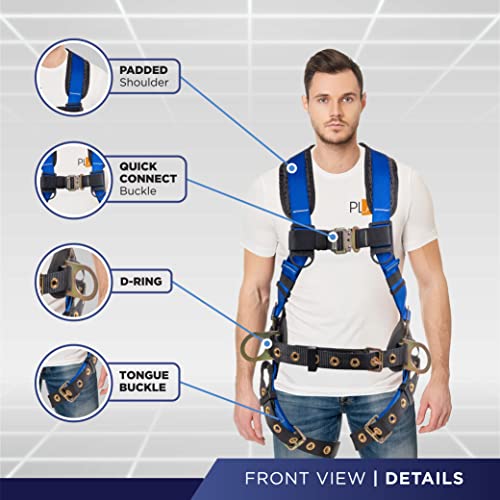 Palmer Safety Hammerhead 5pt Safety Harness Back Padded, QCB Chest, Tongue Buckel Legs Straps, Back & Side D-Rings - color: Blue Dlk, size: Medium