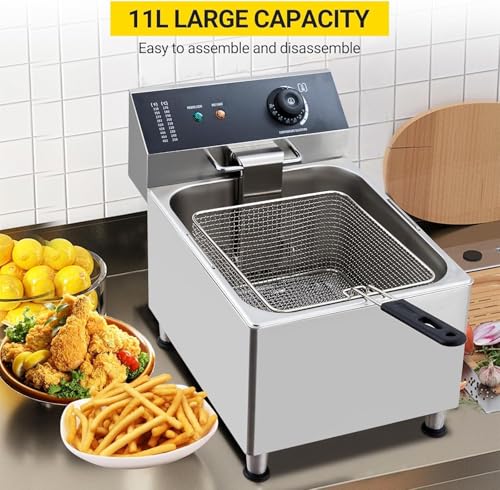 Electric Deep fryer 304 Stainless Steel with Basket & Lid, Capacity 22L/23.2QT Countertop Fryers, for Home Kitchen and Restaurant Use with Large Thick Frying Basket and Lid, 3400 W, 110V - size: 11L (304)