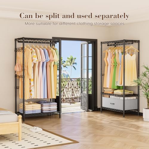 Golpart Heavy Duty Clothing Rack with Adjustable Shelves Clothes Wardrobe - color: Black, size: 15"DX(70-88)"WX74.5"H