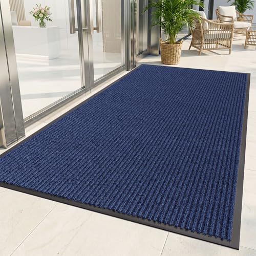 Front Door Mat Outside Entrance, 4' x 2' Commercial Floor Mat, Blue - color: Blue Striped, size: 2' x 4' (Rectangular)