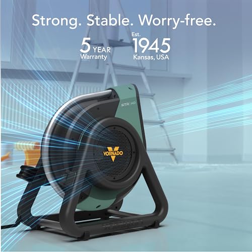 Vornado RTR Heavy Duty Air Circulator, 3-Speed, High Velocity Blower Fan with 270° Tilt, IP54 Motor, 8 ft Cord, High Impact Case, Air Mover for Floor Drying and Ventilation