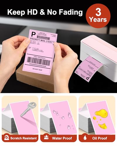 Phomemo 4x6 Thermal Shipping Labels Fan-Fold 500 PCS Adhesive Address Paper - color: Pink, size: 4x6*500