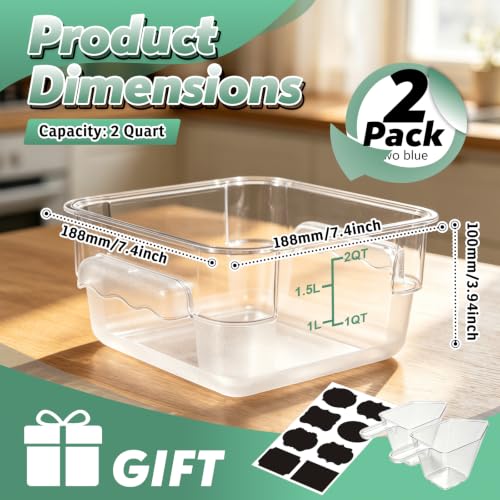 2 Pack 2QT Square Food Storage Containers with Lids, Clear, NSF - color: Green, size: 2Qt-2 Pack