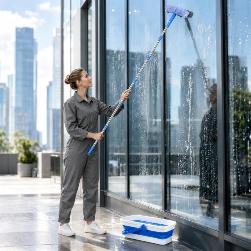 UFORU Window Cleaning Kit with 3 Gal Collapsible Bucket and Extension Pole