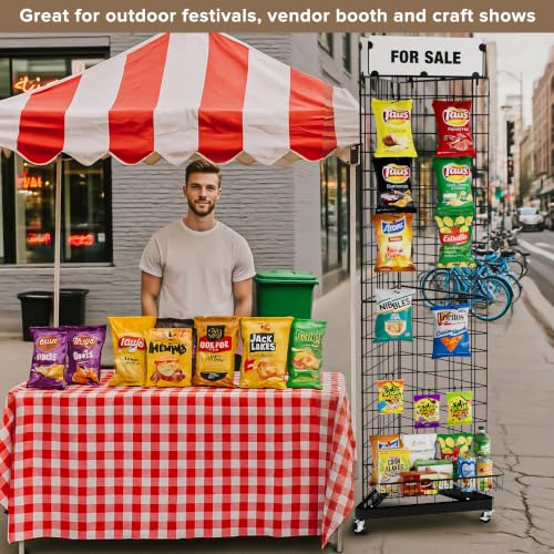 Urban Deco Rolling Grid Wall Display Stand with 24 Hooks, 21"x77"
