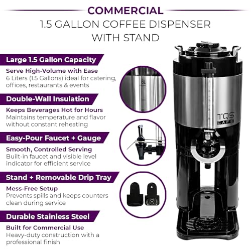 TQS CAFE Commercial Coffee Dispenser with Stand, 1.5 Gallon (6L)