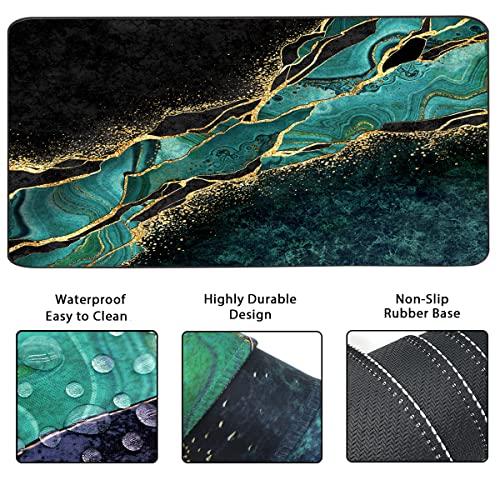 Keyboard Mouse Pad Set, Extended Mouse Pad+Keyboard Wrist Rest Support, Memory Foam Ergonomic Easy Typing, 3Pcs (35.4×15.7 in) Desk Pad Set for Home Office Study Game - Malachite Marble - color: Malachite Marble