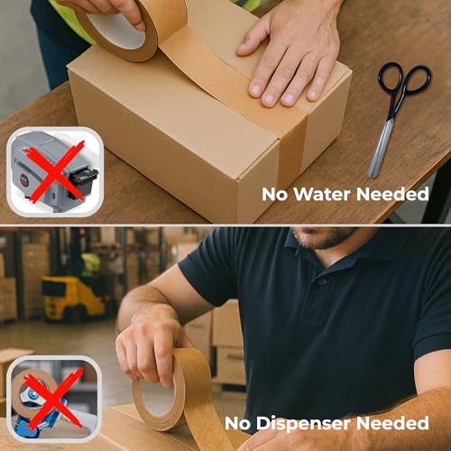 Fiber Reinforced Packing Tape, No Water Needed, Heavy Duty Kraft Paper