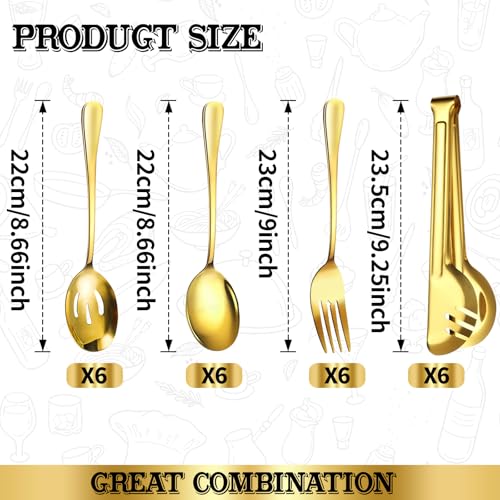 Serving Utensils Set, 24-Piece Large Stainless Steel Serving Spoons and Forks for BBQ, Buffets, Catering, Parties, Weddings, Restaurants - Gold - color: Gold