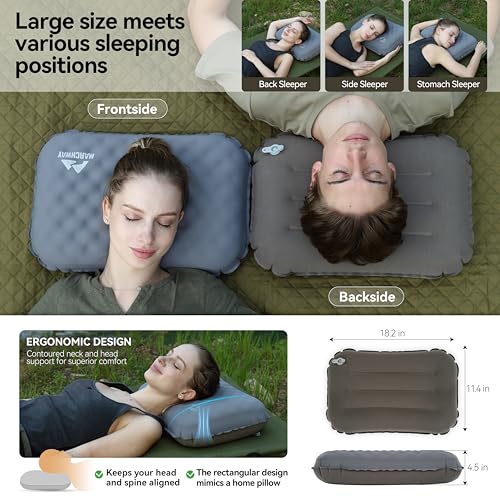 MARCHWAY Lightweight Compact Inflatable Camping Pillow with Soft Foam Top - color: Grey