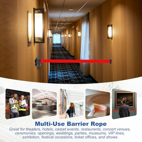 MECCANIXITY Wall Mount Retractable Belt Barrier 6.56ft Crowd Control Belts - color: Black/Light Blue, size: 6.56 ft
