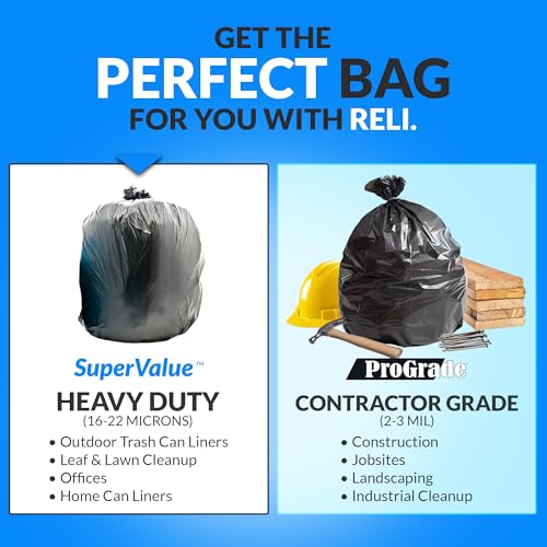 Reli. 55 Gallon Trash Bags Heavy Duty (100 Count) | Black