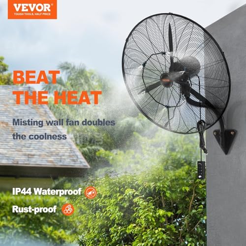 VEVOR 24 Inch 3-Speed 7000 CFM Black Waterproof Wall Mount Oscillating Fan - size: 24 Inch, style: Waterproof
