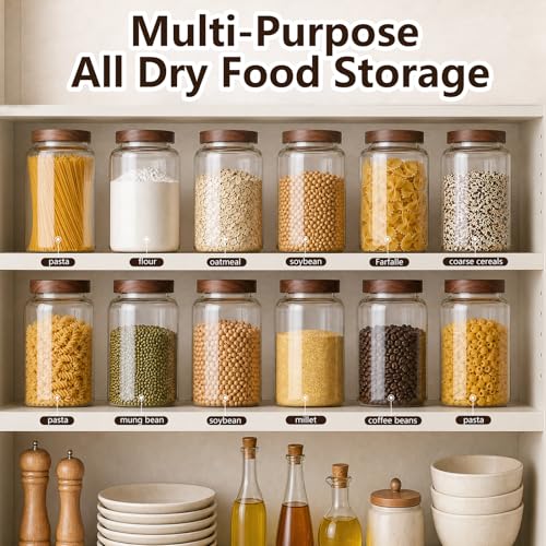 Joypeace 2 Pack 1.2 Gallon Large Glass Jars with Airtight Screw-On Lids, 155 oz Food Storage Containers, Large Canisters for Flour, Rice, Sugar, and Dry Goods to Organize Your Kitchen Pantry