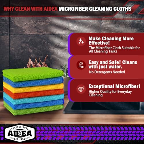 AIDEA Microfiber Cleaning Cloth-150PK, Microfiber Towels for Cars, 12"×12" - color: Yellow Blue Green, size: 150PK