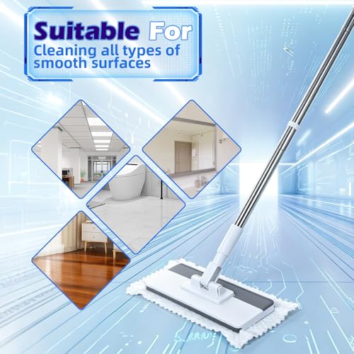 Masthome Snap Grip Mop,51" Hands Free Flat Mop with Stainless Steel Handle - color: White-large-mini Lazy Mop