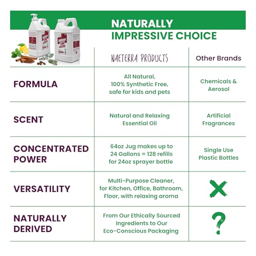 Naeterra 2-Pack All Purpose Aromatherapy Cleaner Concentrate (Total 128oz) – Makes 256 Refills – Plant-Based Formula – Clove, Cinnamon & Rosemary Essential Oils – No Synthetic Fragrances or Agents