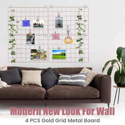 CIKLCIX Wire Wall Grid Panel Set of 4, Photo Display Board & Memo Board - color: Rose Gold, size: 4 Pack