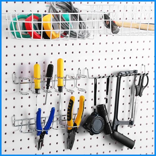 Coume 4 Pcs Pegboard Tool Holder Hooks for Screwdriver Pliers, Silver - color: Silver