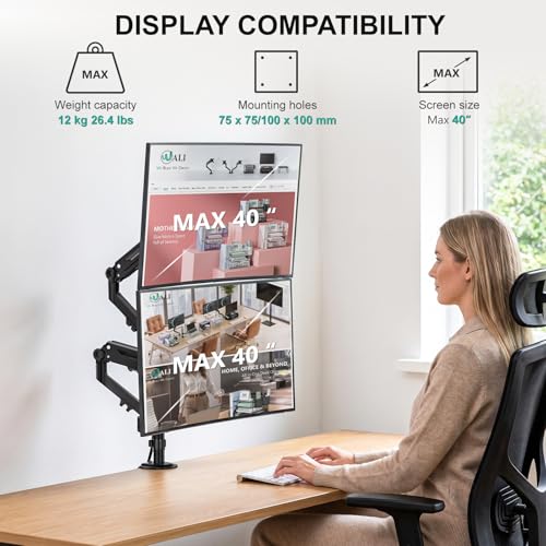 WALI Vertical Dual Monitor Mount for 13-40 inch Screens, up to 26.4 lbs - color: Black (Dual), size: 13" to 40"