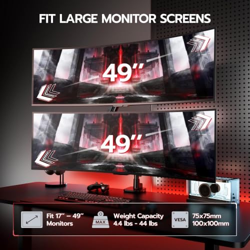 ARES WING Tall Dual Ultrawide Monitor Mount with USB A/C for 17 to 49 Inch - color: Black with USB, size: with 21'' Pole