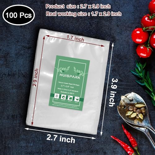 Vacuum Sealer Bags,2.7"*4" 100 Pcs Heavy Duty Pre-Cut Design Commercial Grade Food Sealable Bag for Heat Seal Food Storage,Boilsafe to 280°F Freezable,Good for Storage,Meal Prep and Sous Vide - size: 2.7 x 4 Inch 100 Pcs