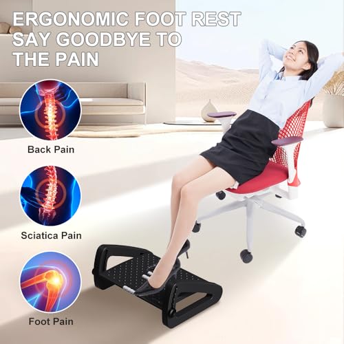 Foot Rest for Under Desk at Work, Six Heights Adjustable Foot Stool - color: Black