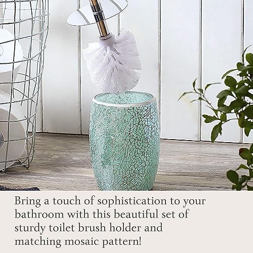 WHOLE HOUSEWARES Modern Toilet Brush Set, Turquoise (1 Glass Mosaic Bathroom Accessory) - color: Torquise