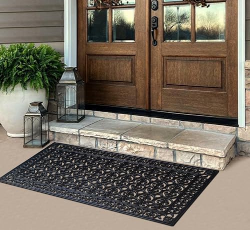 A1 Home Collections 23-LB Heavy Duty Rubber Doormat 30"×60" - Won't Blow Away | Outside Front Door Mat, Mud Dirt Scraper, Non-Slip Drainage Mat for Entryway Patio Garage, All-Weather, 100% Rubber Mats - color: Black Estate Large, size: 2'6" x 5' (Rectangu