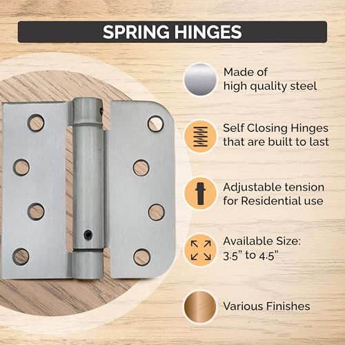 Adjustable Self Closing Spring Door Hinges White 4 Inch - 5/8 Radius 2-Pack - color: White Prime