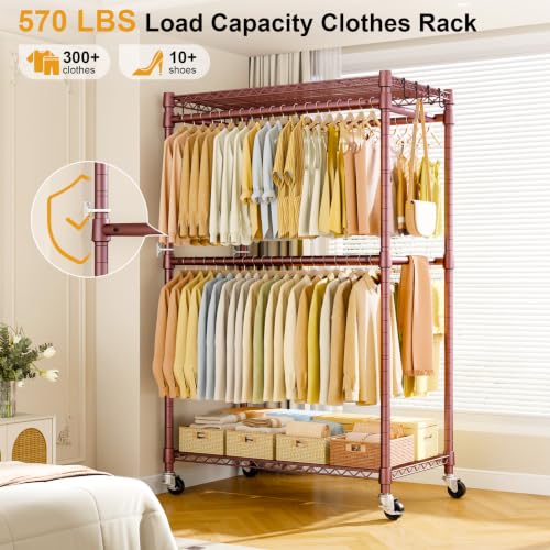 ULIFHOME Rolling Clothes Rack, Clothing Racks for Hanging Clothes, Bronze - color: Bronze, size: P4 Plus