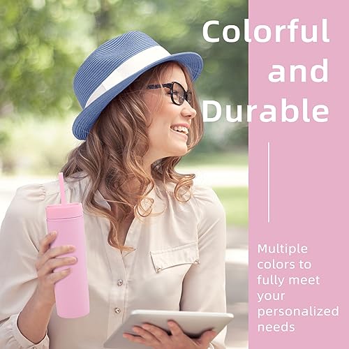 Volhoply 16oz Plastic Skinny Tumbler With Lid and Straw Bulk 4 Pack,Insulated Double Wall BPA Free Matte Acrylic Tumblers,Iced Coffee Travel Mug Reusable Party Cup,Customizable Diy Gifts(Pink,4 Set) - color: Pink