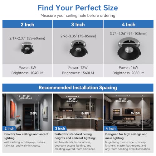 CycevSun Black 3 Inch Recessed LED Lights Anti-Glare COB Spotlight, 6-Pack - color: Black, size: 3 Inch