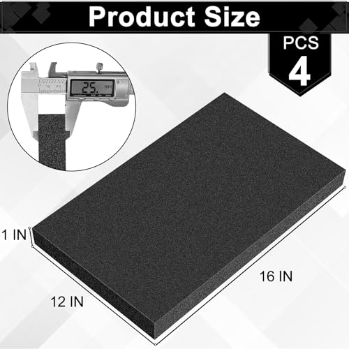 ToLanbbt Polyurethane Foam Sheets, 4P 16 x 12 x 1 Inch Cuttable Tool Box Case Inserts, Black Cushion Packing Pads for Toolbox, Game Box, Craft, Camera Storage - size: 1 Size-16 x 12 x 1"