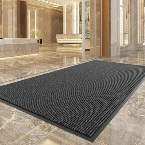 100pointONE Front Door Mat Outside Entrance, Indoor Outdoor Doormat 6’ x 2’ - color: Dark Grey Striped, size: 2' x 6' (Rectangular)