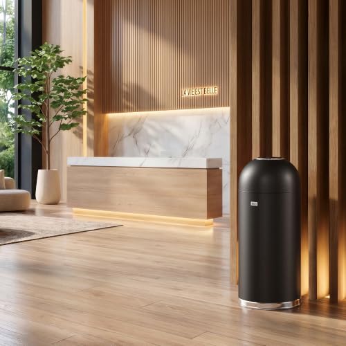 EKO Eternal 56L/15 Gallon Large Capacity Tall Commercial Trash Can, Round Open Top Waste Bin for Indoor and Outdoor, Black Steel Heavy-Duty, Durable Metal Garbage Bin for Home, Office, Restaurant - color: Matte Black, size: 56 Liter, Dome Top