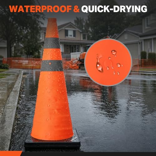 BATTIFE 28 Inch Collapsible Traffic Safety Cones Orange Plastic Base 2 Pack - size: 28inch