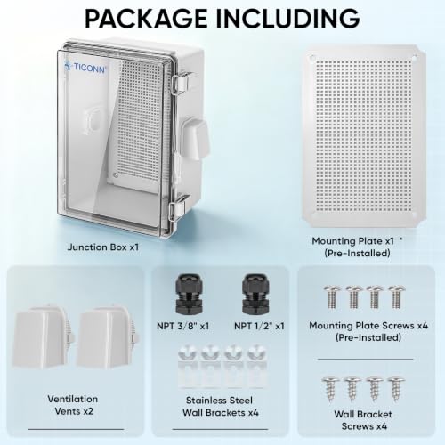 TICONN Outdoor Electrical Box with Ventilation Holes, IP65 Junction Box - color: Transparent Cover, size: 11"x7.5"x5.5"
