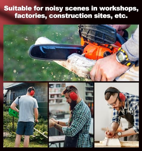 PROHEAR 038 Ear Protection Safety Earmuffs for Mowing, 28dB Noise Reduction Passive Hearing Protector, Compact Foldable Headset for Shooting Construction Power Tools, Red - color: Red