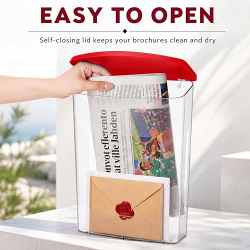 Menkxi 3 Pcs Estate Brochure Box Wall Mount Waterproof Flyer Holder, Red - color: Red