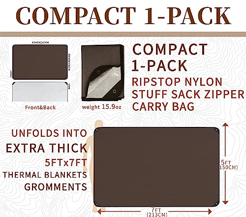 Heavy Duty Survival Blanket -Multifunctional Reflective Tarp Thermal Blanket - 60" x 83" Waterproof Sandproof for Camping Hiking Outdoors Multifunctional Emergency Blanket… - color: Brown