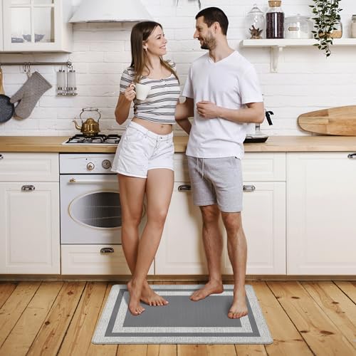 Small Kitchen Mat Cushioned Anti Fatigue Memory Foam Cushioned Rugs Non Slip Comfort Standing Kitchen Floor Mat for Kitchen, Office, Sink, Laundry, Waterproof & Ergonomic 17.3"x27.5" Grey - color: Grey, size: 17.3" x 27.5"