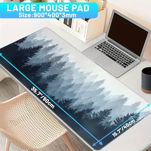 Gaming Mouse Pad for Desk,Forest Tree Extended 35.7"X15.7"Large Mouse Pads Desk Mat for Keyboard and Mouses,Large Mousepad Gaming Desk Pad Non-Slip Rubber Computer Mice Pads with Stitched Edge - color: Mist Forest