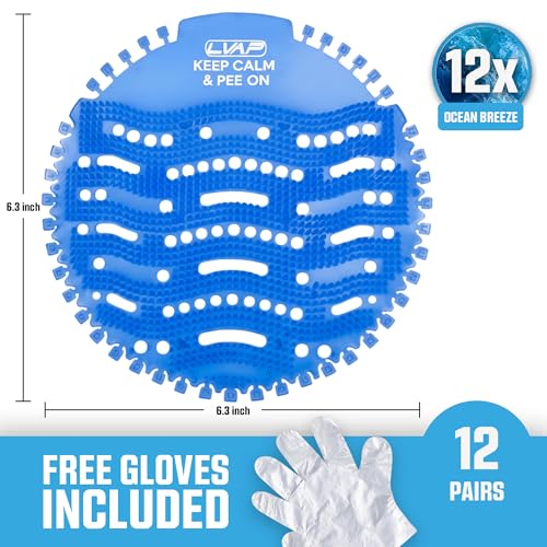 Urinal Screen Deodorizer (12 Pack) Odor Protection for Toilets in Office, Schools, Restaurants Bathroom, BLUE Anti-Splash - 12 Urinal Cakes + 12 Free Gloves - color: BLUE-12pcs