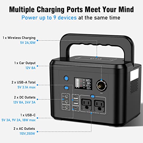 350W Portable Power Station, 260Wh Lithium Solar Generator for Camping - color: Black