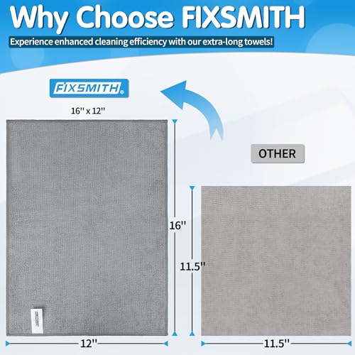 FIXSMITH Grey Microfiber Cleaning Cloth -Pack of 12, Highly Absorbent Cleaning Rags, 16"X12" All Purpose Cleaning Towels for Housekeeping, Kitchen, Car, Lint Free and Reusable Microfiber Towels - color: Grey, size: 12pk
