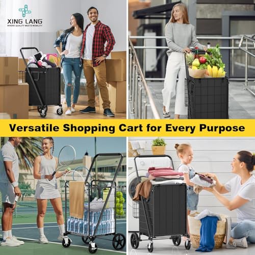 4.5 Cu Ft Folding Shopping Cart with 360° Braked Swivel Wheels