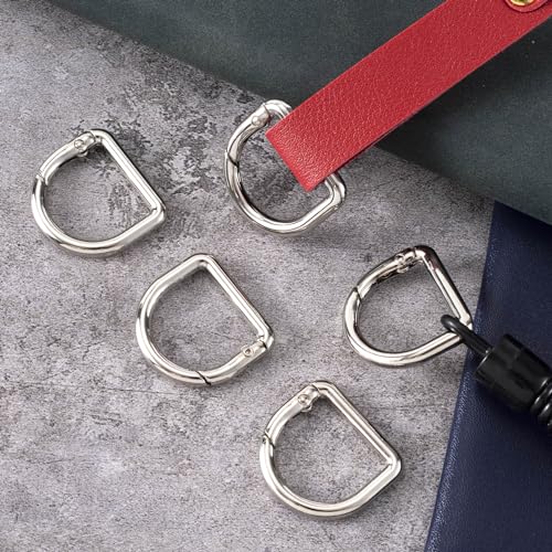 HINZIC D Ring Spring Key Hooks Keyring Clip Buckles Clasp Clamps for Belt Backpacks Handbag Purse Strap - color: 9pcs Silver